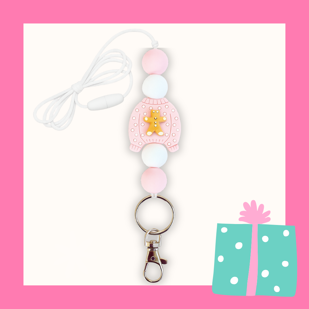 Sugarplum Gingerbread Sweater Lanyard (light pink sweater