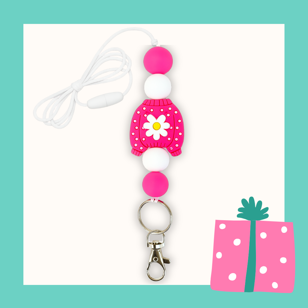 Merry Daisy Sweater Lanyard (hot pink daisy sweater)
