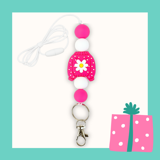 Merry Daisy Sweater Lanyard (hot pink daisy sweater)